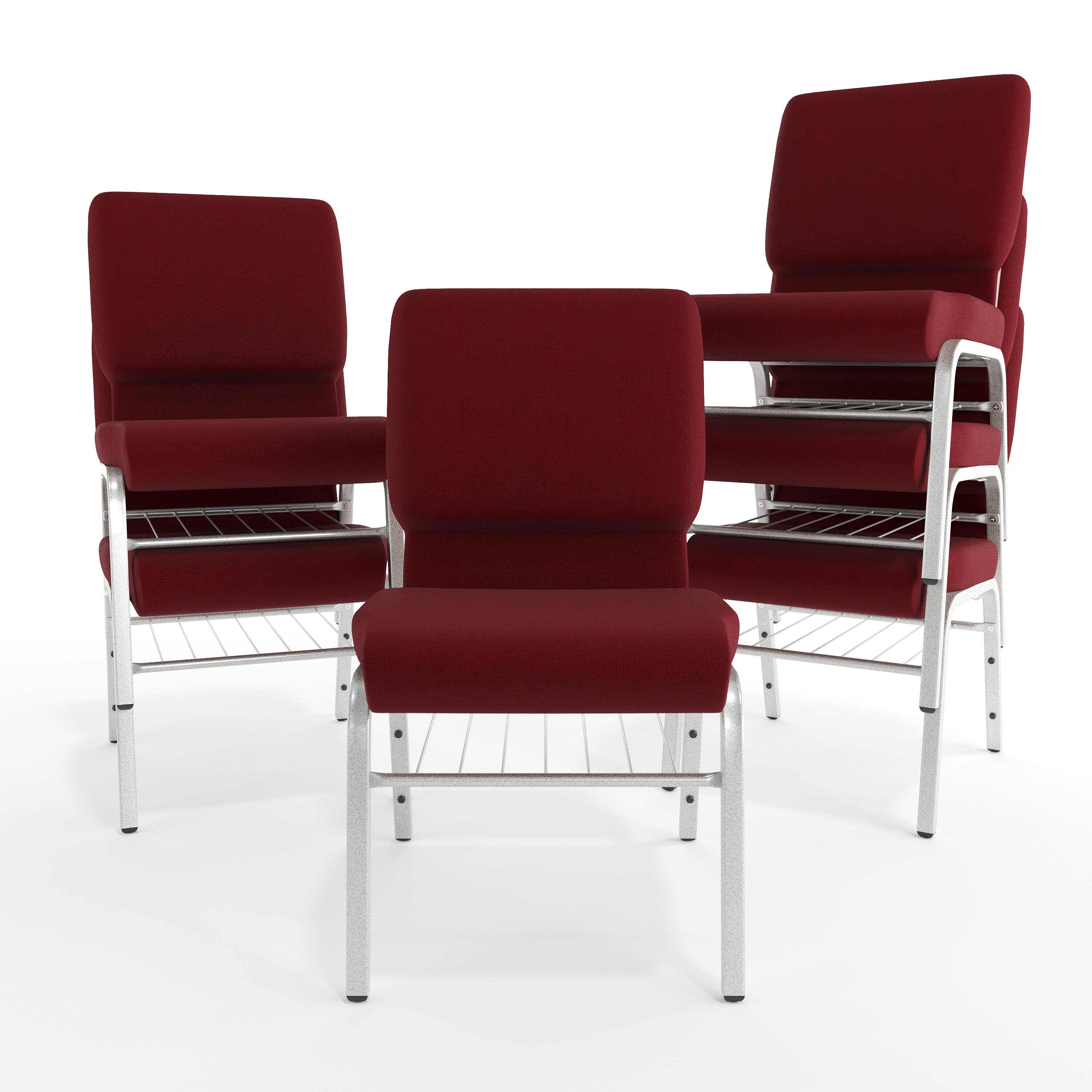 Alt View 10. Emma + Oliver - 18.5"W Church/Reception Guest Chair with Book Rack - Burgundy Fabric/Silver Vein Frame.