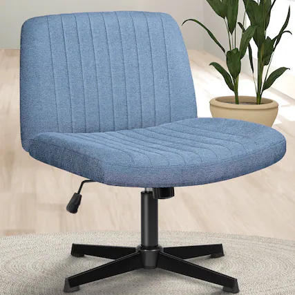 Front. Neo Chair - Criss Cross Chair No Wheels Armless Cross Legged Office Desk Comfy Vanity Makeup Chair for Home Office Fabric - Standard-Blue.