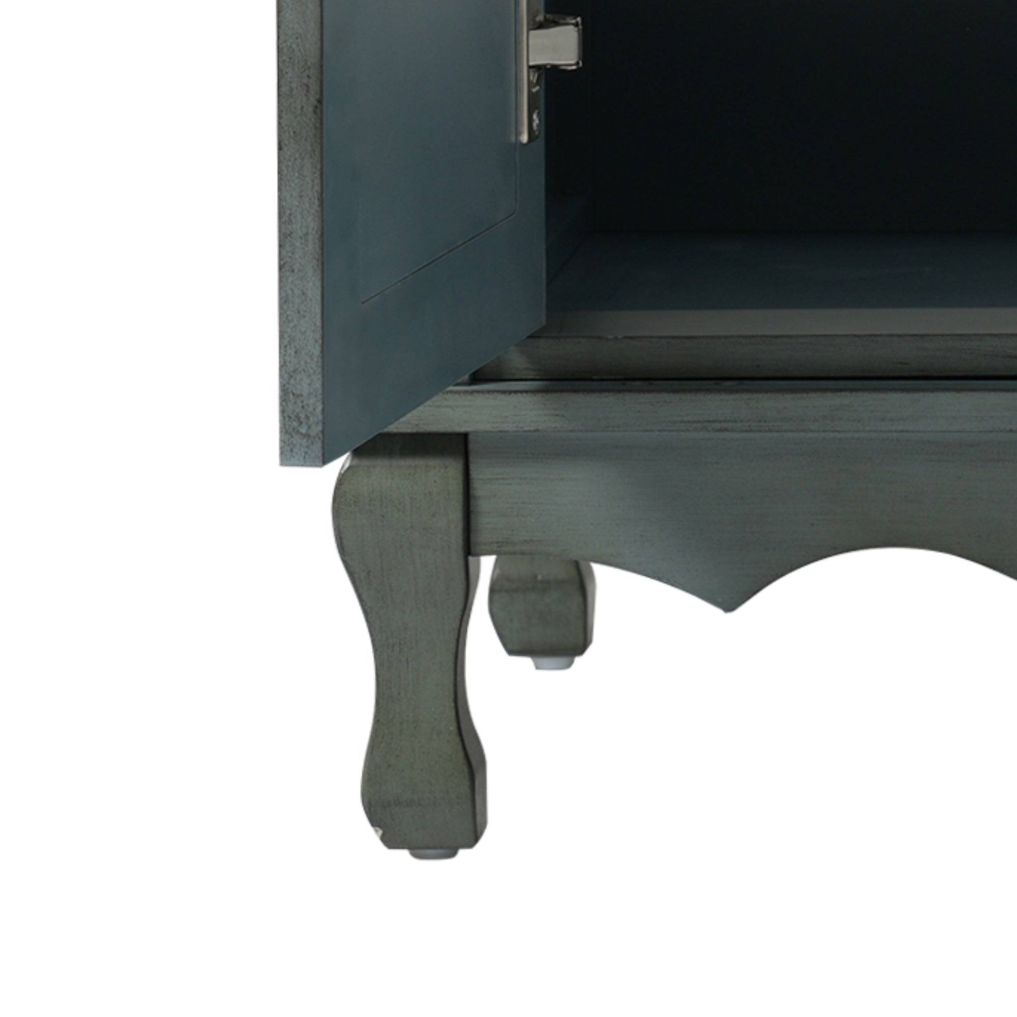 Angle. Boyel Living - 30 Inch Bathroom Vanity with Rectangle Ceramic Sink Antique Handles Rubber Wood Legs Adjustable Shelves Blue Green - AntiqueBlueGreen.