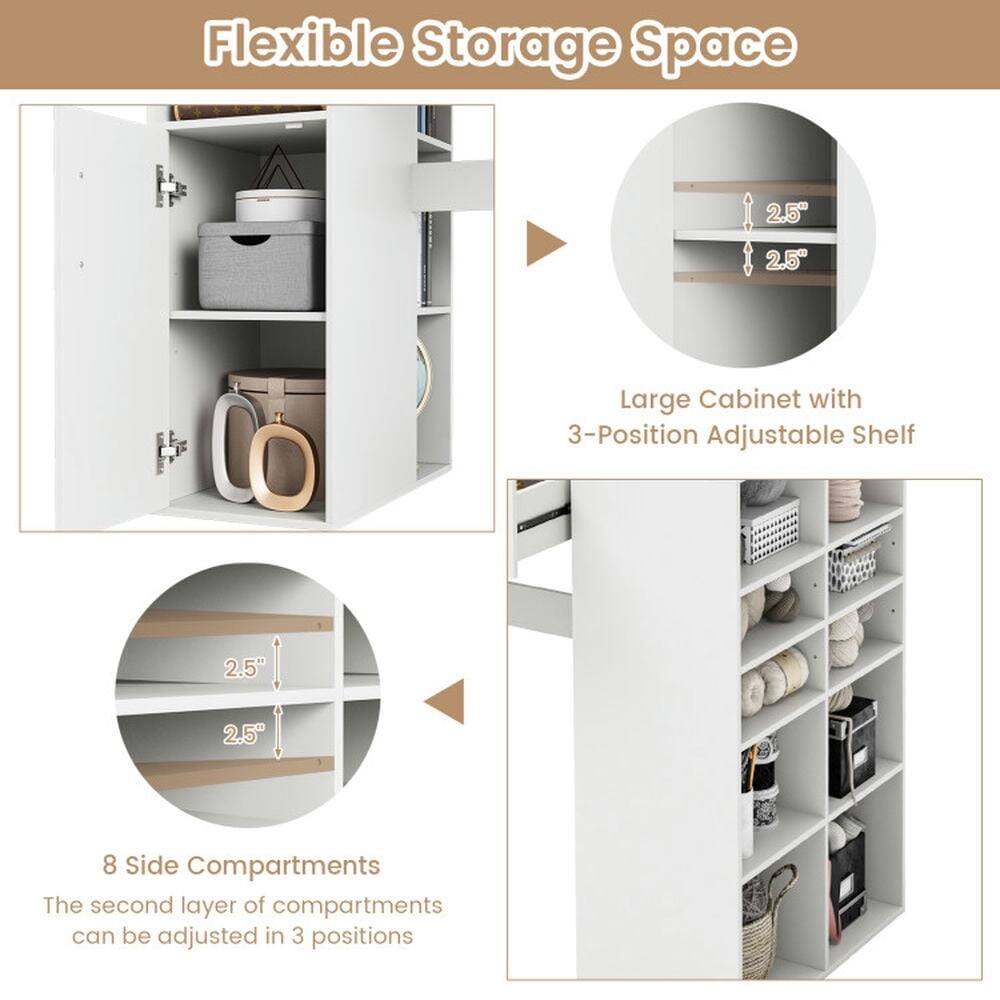 Flexible Storage Space

Large Cabinet with 3-Position Adjustable Shelf

8 Side Compartments
The second layer of compartments can be adjusted in 3 positions