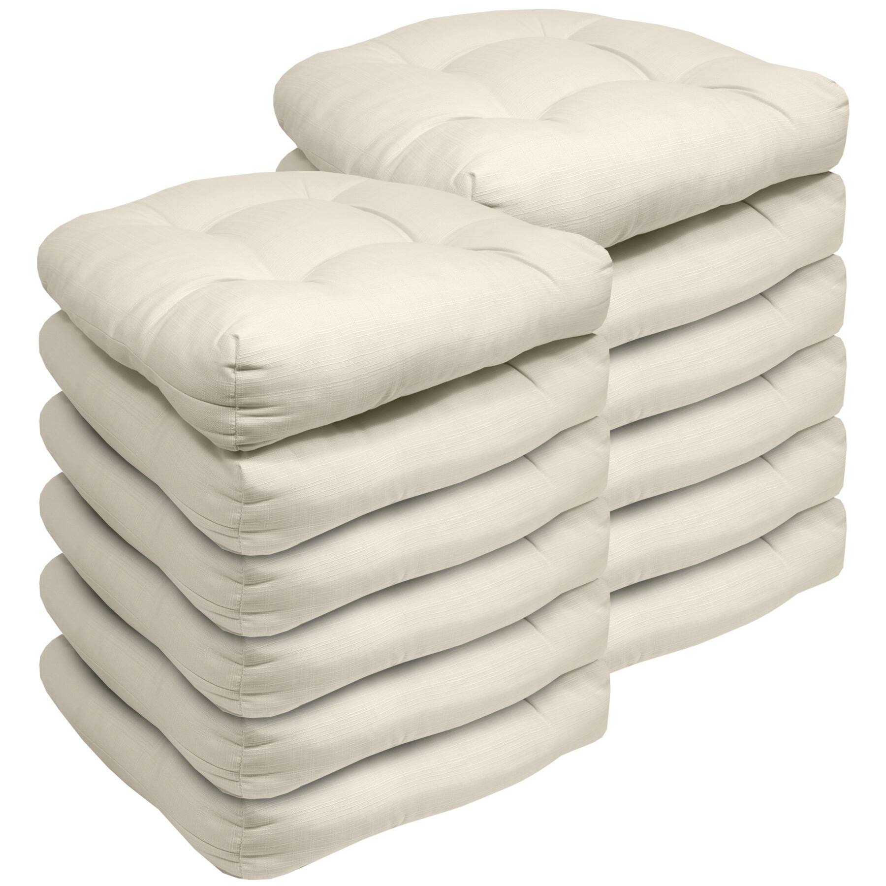 Angle. Sweet Home Collection - Patio Cushions Indoor/Outdoor Chair Pads Tufted 19" x 19", 12-Pack - Cream.