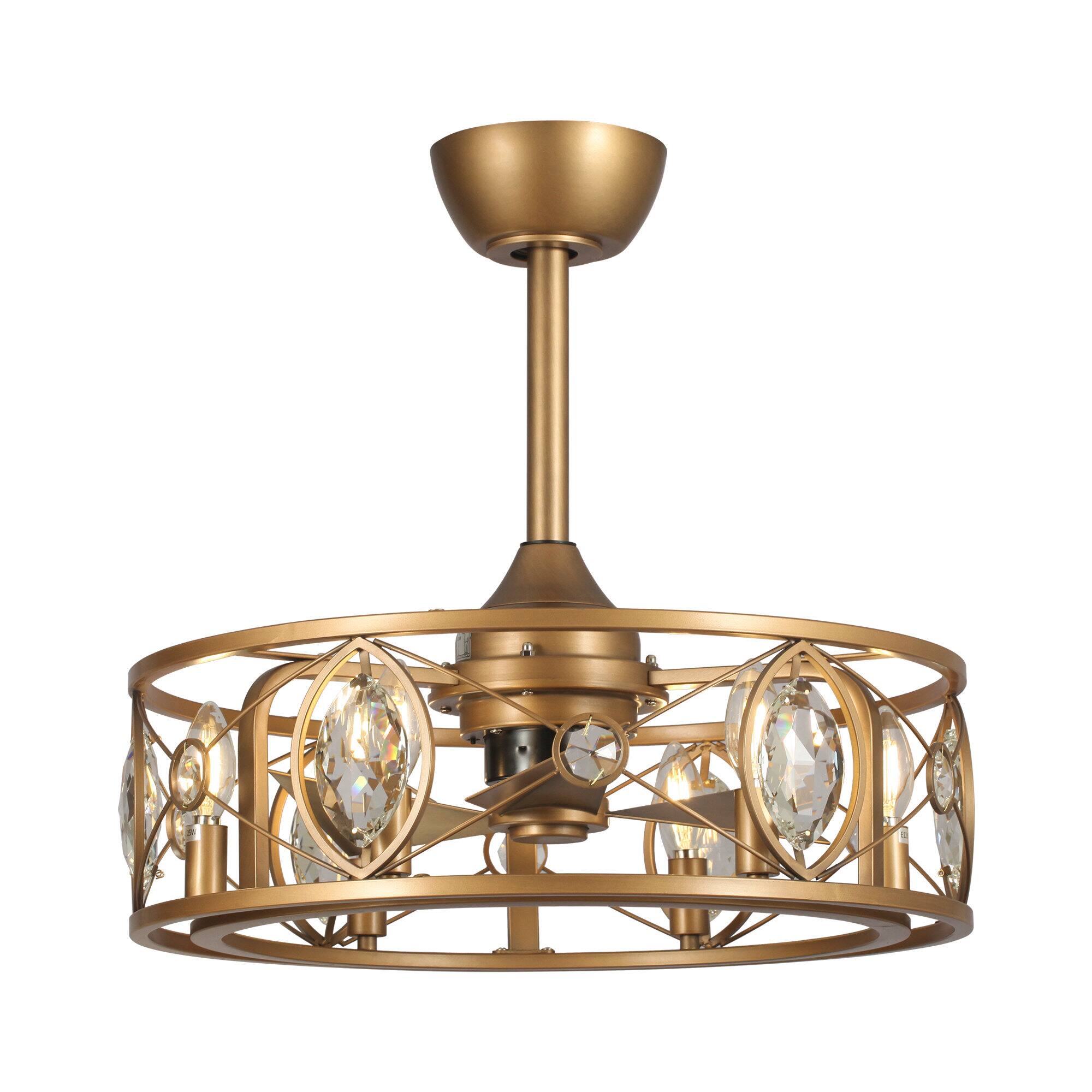 Alt View 4. Parrot Uncle - 22" Antique Brass Crystal Caged Ceiling Fan Chandelier with Remote and Light Kit - Brass.