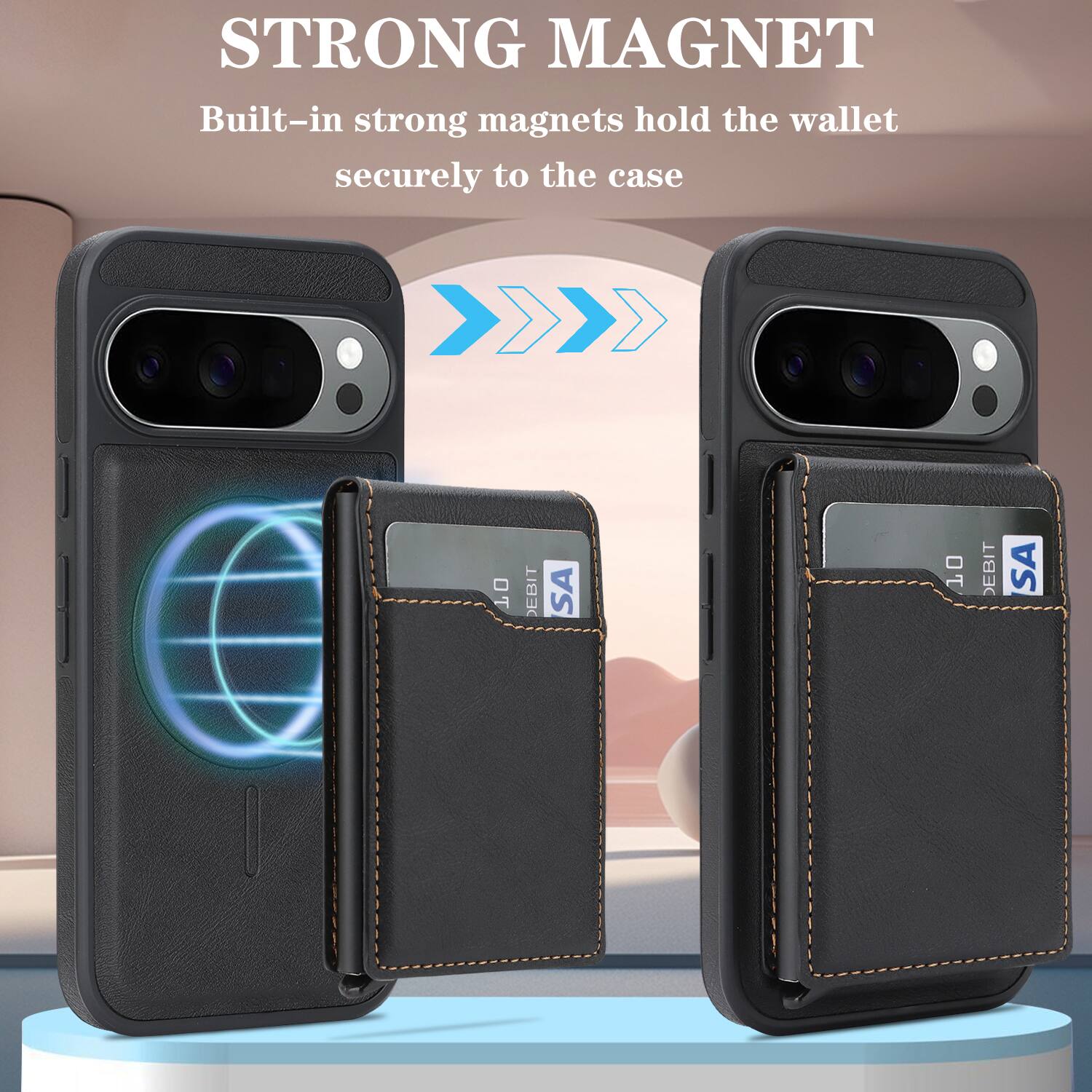 STRONG MAGNET  
Built-in strong magnets hold the wallet securely to the case  

EBIT SA 10 DEBIT SA