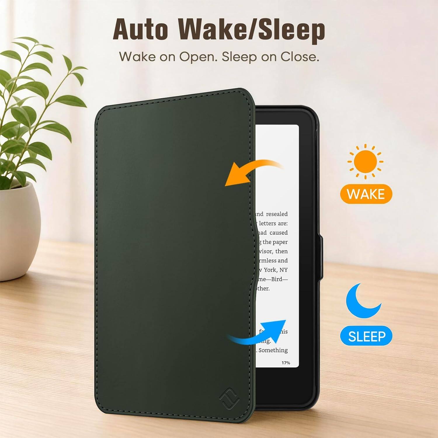 Auto Wake/Sleep  
Wake on Open. Sleep on Close.

WAKE

and resealed letters are: ad caused g the paper visor, then rmless and / York, NY me-Bird- ther.  
is mg. Something

SLEEP  
17%