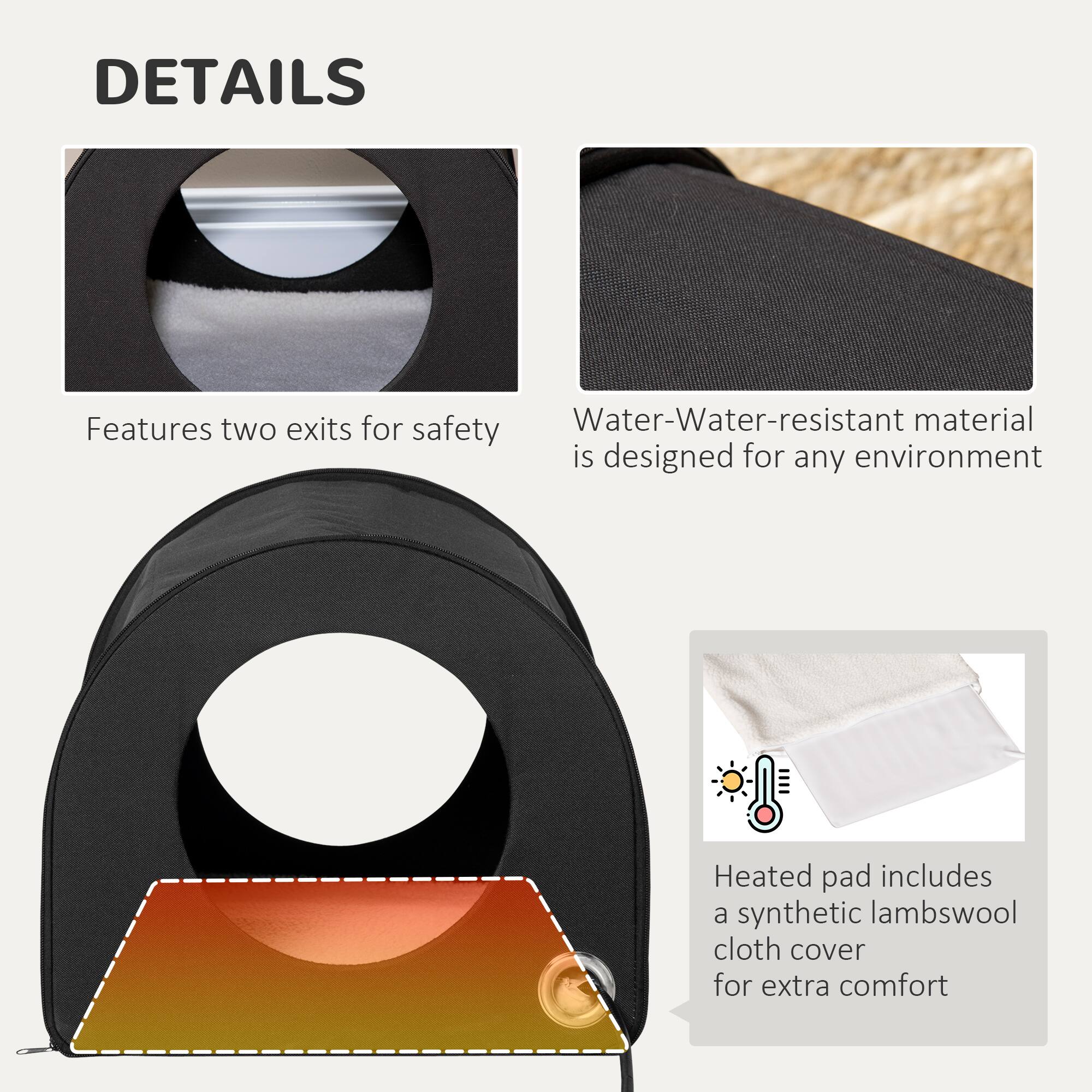 DETAILS

- Features two exits for safety
- Water-resistant material is designed for any environment
- Heated pad includes a synthetic lambswool cloth cover for extra comfort