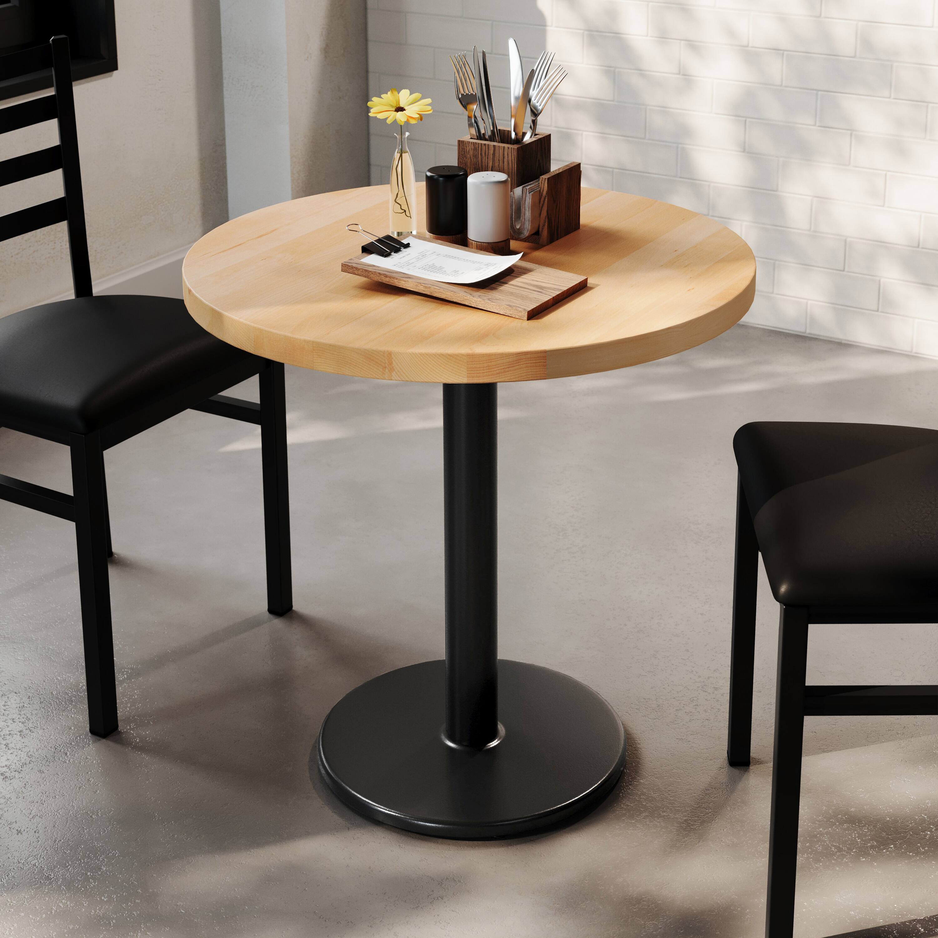 Alt View 2. Flash Furniture - Bennett 30" Round Solid Wood Commercial Indoor Tabletop in Natural with 18" Round Dining Height Rust-Resistant Black Cas - Natural.