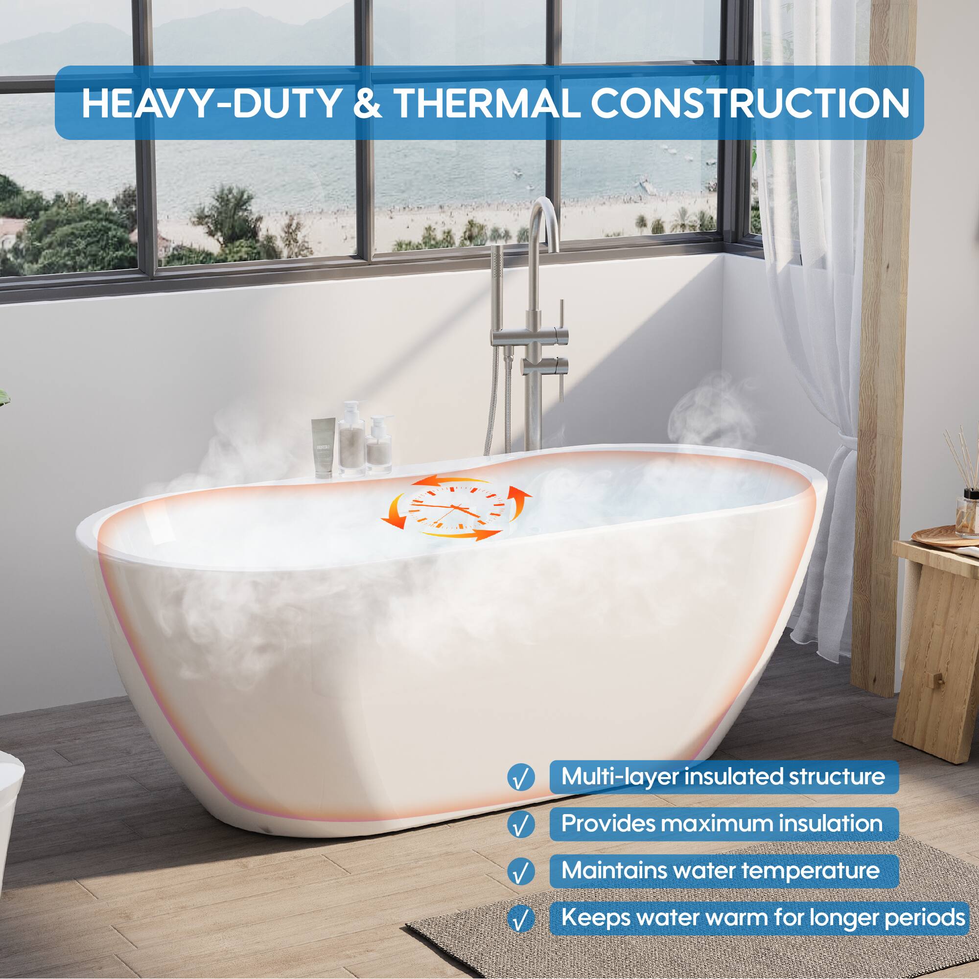 HEAVY-DUTY & THERMAL CONSTRUCTION

Multi-layer insulated structure  
Provides maximum insulation  
Maintains water temperature  
Keeps water warm for longer periods