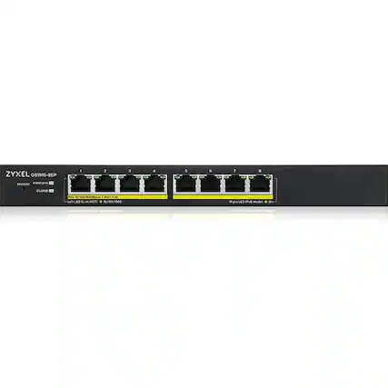 ZYXEL GS1915-8EP
1 2 3 4 5 6 7 8
RESTORE PWR/EVS CLOUD
Right LED/PoE Mode On
Left LED/Link/Act 1/100/006