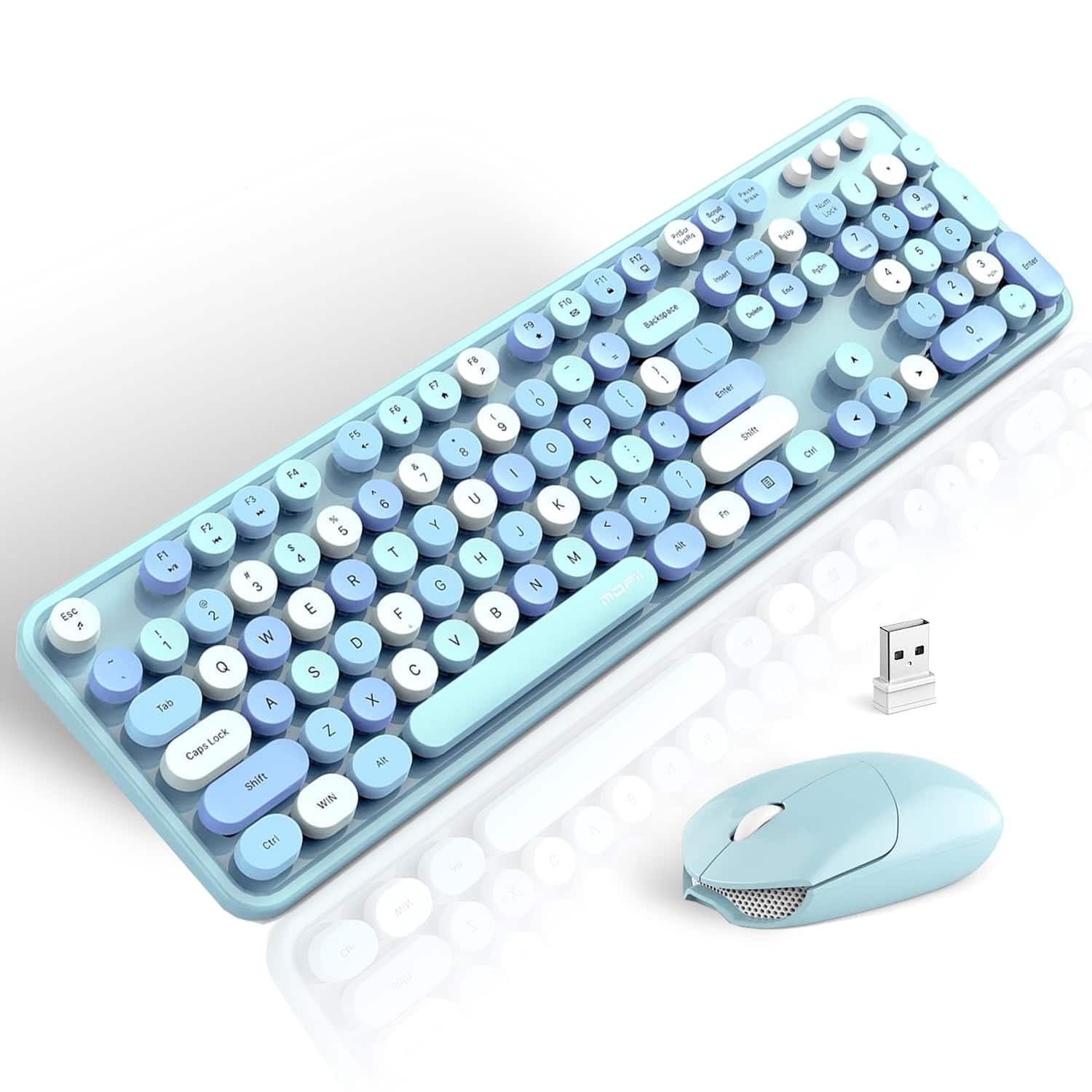 MOFii - Wireless Keyboard & Mouse Combo, 2.4GHz Retro Full Size with Number Pad for Computer Laptop Mac Windows - Blue