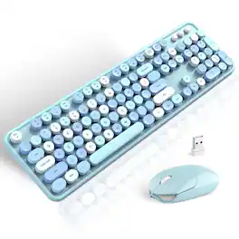 MOFii - Wireless Keyboard & Mouse Combo, 2.4GHz Retro Full Size with Number Pad for Computer Laptop Mac Windows - Blue