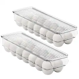 Sorbus - 2 Pack Plastic Egg Holder Set with Lids, Holds 14 eggs for Fridge, Pantry, BPA-Free - Clear