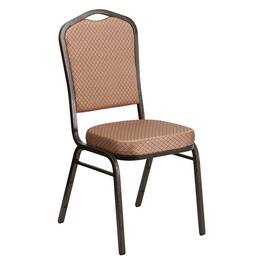 Emma + Oliver - Crown Back Stacking Banquet Dining Chair - Gold Diamond Patterned Fabric/Gold Vein Frame