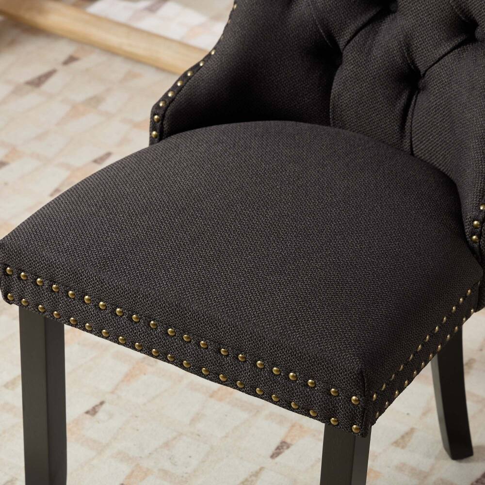 Alt View 7. Loheer - Loheer Tufted Dining Chair Set of 2 Linen Upholstered Black - Black.