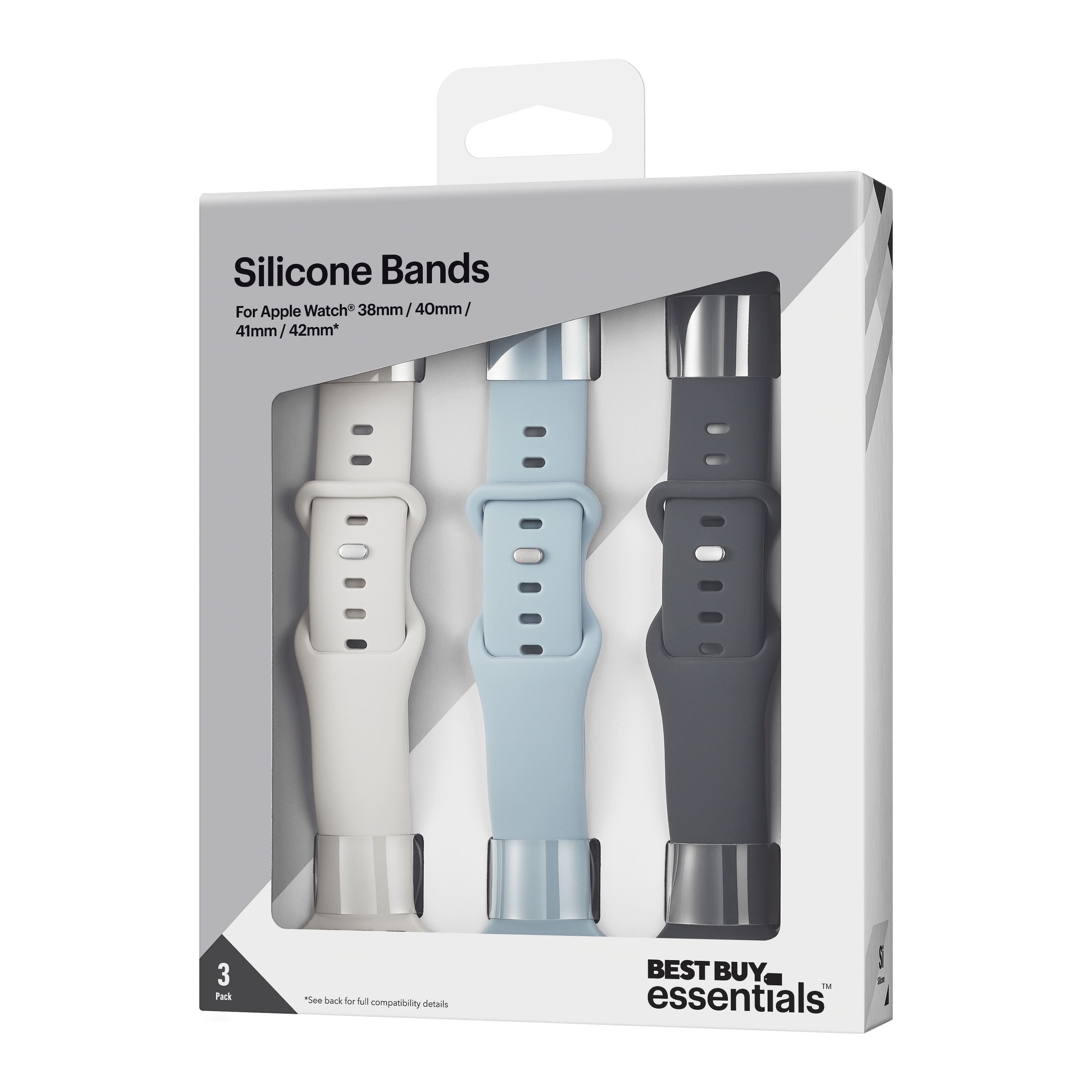 Silicone Bands
For Apple Watch® 38mm / 40mm / 41mm / 42mm*
3 Pack
BEST BUY essentials
*See back for full compatibility details