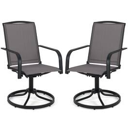 Gymax - Patio Swivel Chairs Set of 2 w/ High Back & Round Metal Base for Backyard - Gray