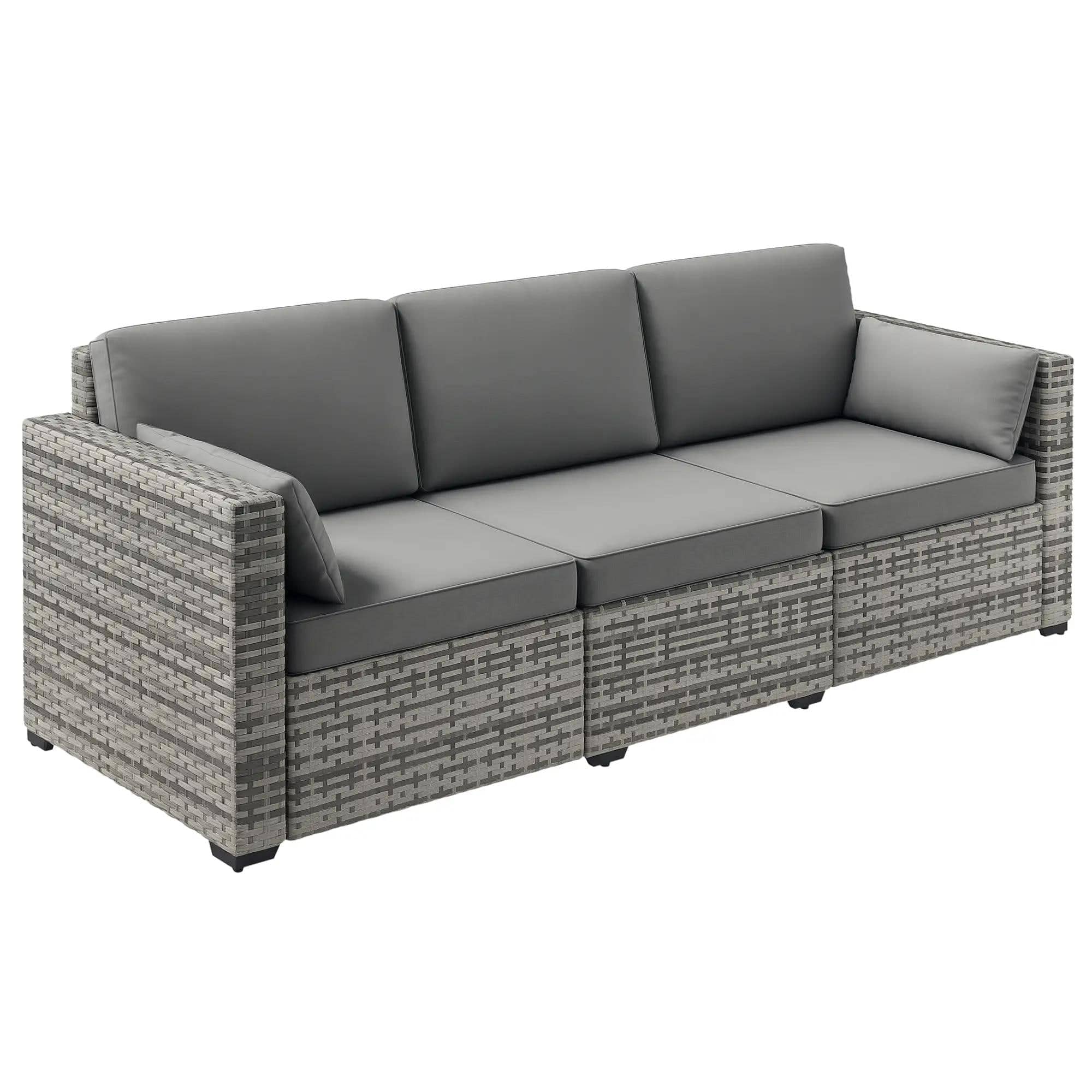 Resenkos - 3-Seat Sofa, Outdoor Sectional Furniture, PE Rattan - Gray