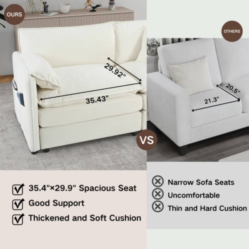 **OURS**

- 35.43" x 29.92"
- Spacious Seat
- Good Support
- Thickened and Soft Cushion

**OTHERS**

- 21.3" x 20.5"
- Narrow Sofa Seats
- Uncomfortable
- Thin and Hard Cushion