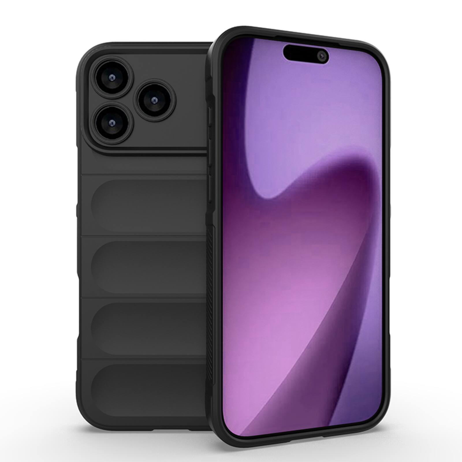 Front. UUCOVER - Shockproof Wave Pattern Case for Apple iPhone 18 Pro Max, Skin-Friendly Grip Soft-Touch Finish Drop Protection Cover - Black.