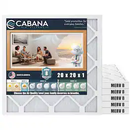 Cabana Air Filters - 6 Pack HVAC Furnace Air Filters, MERV 8, 20 x 20 x 1 - White
