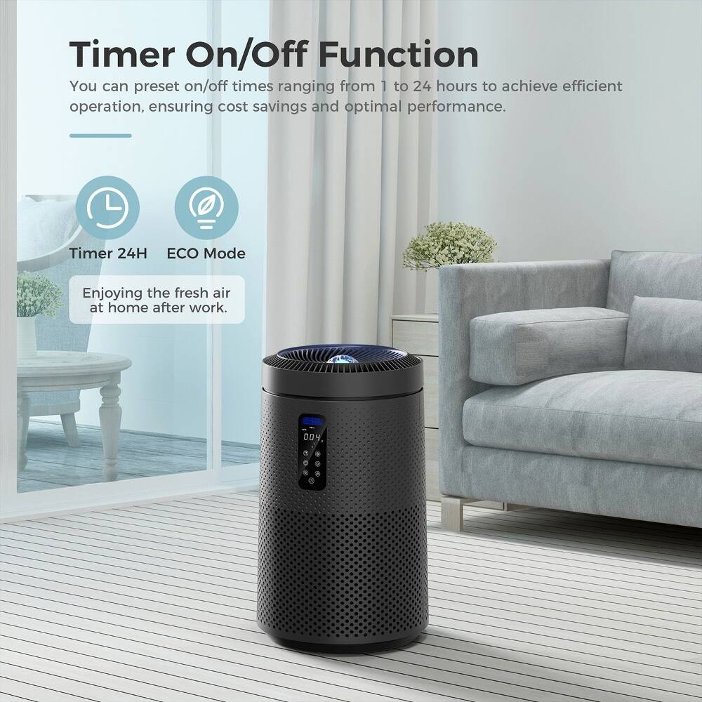 Timer On/Off Function  
You can preset on/off times ranging from 1 to 24 hours to achieve efficient operation, ensuring cost savings and optimal performance.  
Timer 24H @ ECO Mode  
Enjoying the fresh air at home after work.