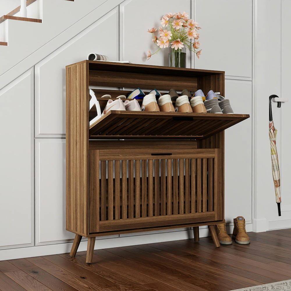 Alt View 6. Kadyn - Resenkos 31.5-Inch Large Capacity Shoe Cabinet with Movable Partitions - Walnut - Brown.