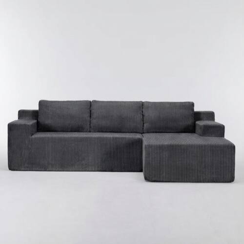 Left. Anysun - Corduroy L-Shape Modular Sectional Sofa Set - Luxury Floor Couch, Foam-Filled Compressed for Living Room & Bedroom - Gray.