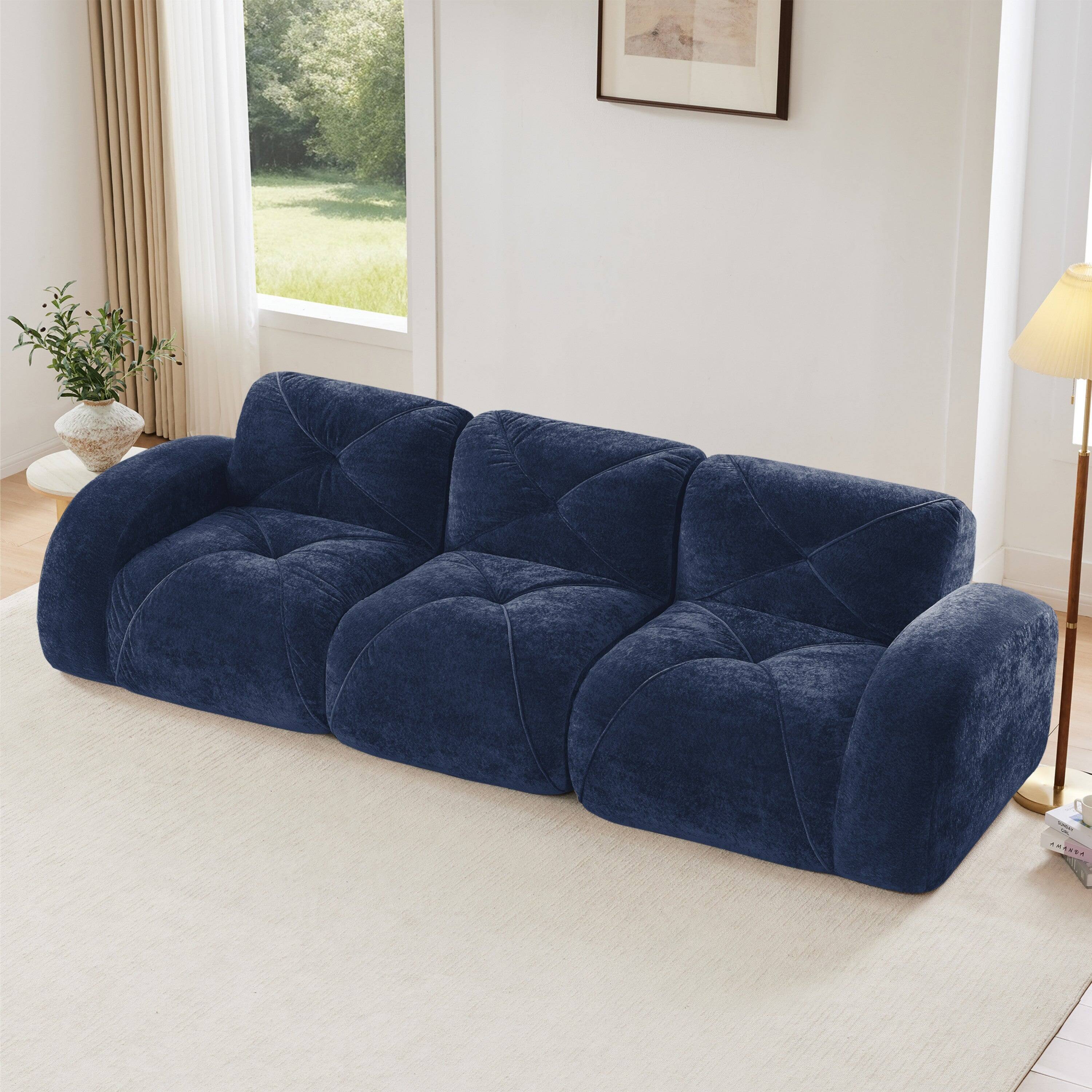 Alt View 3. Boyel Living - 110 Inch Boneless Modular Sectional Sofa Velvet Tufted 32D Foam No Assembly Anti Slip For Study Home Theater - Blue.