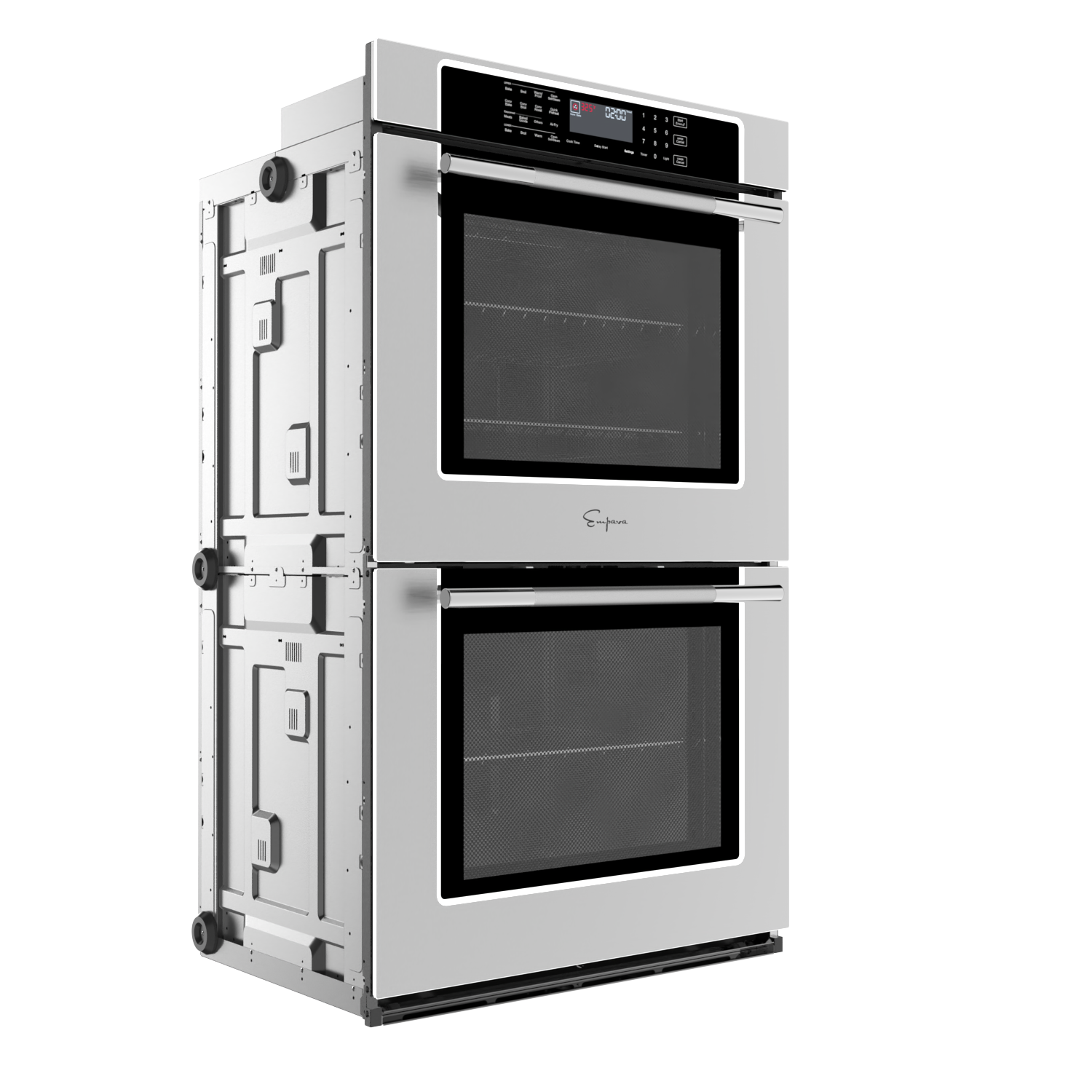 Angle. Empava - 30-inch Electric Double Wall Oven with Air Fry, Convection Bake, Self-Cleaning, Sabbath Mode, Temperature Probe - Stainless Steel.