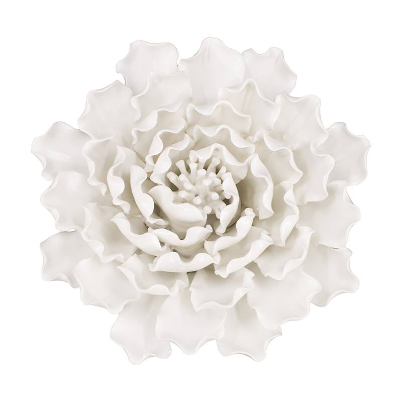 Alt View 1. MOOSOO - 7.3" Cream Ceramic Indoor Handmade 3D Flower Wall Decor, Wall Art Sculpture for Home Office Living Room Hallway Kitchen - White.