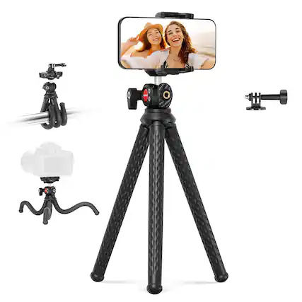 Front. Neewer - Flexible Mini Tripod with Remote - All-in-One Stand for iPhone, GoPro & Action Camera (4.4lb) - Black.