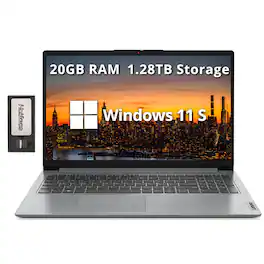 Lenovo - IdeaPad 1 15.6" HD Laptop, Intel Pentium Silver N6000, 20GB RAM, 1TB SSD, Win 11 S, 128GB Docking Station - Gray