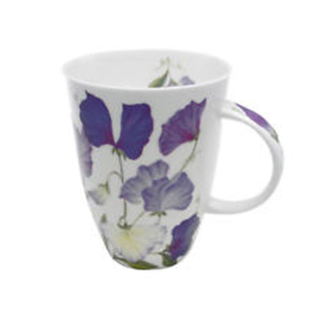 Angle. Jiallo - Roy Kirkham LOUISE MUG - SWEET PEA, Set of 6, Bone China Ceramic, Made in England - Mutli color.