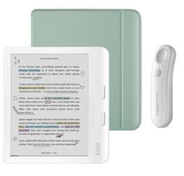 Kobo - Libra Colour (White) eReader with White Remote Bundle - 2024 - Garden Green Basic SleepCover