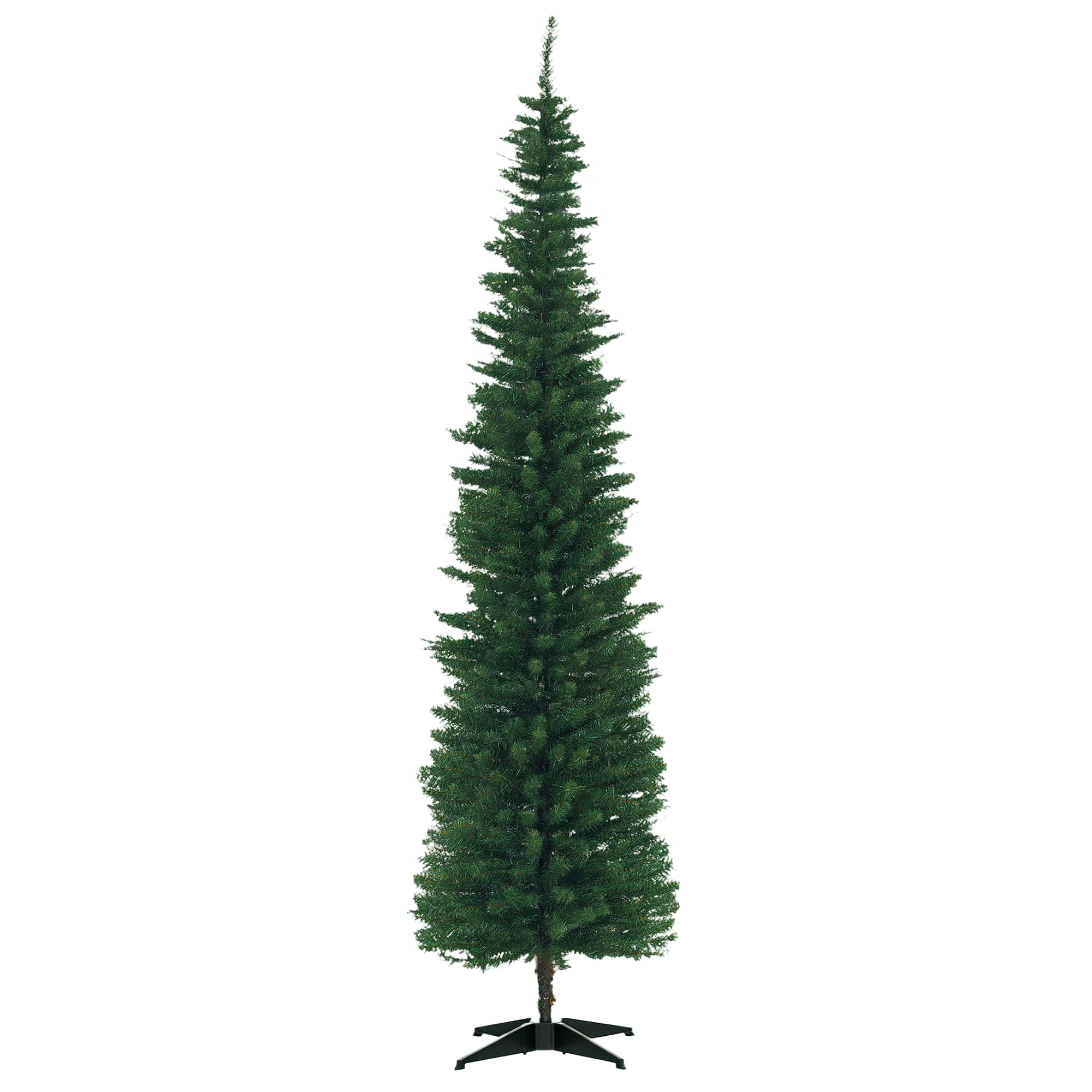 Homcom - 7' Artificial Pencil Christmas Tree, Slim Xmas Tree with 499 Realistic Branch Tips and Plastic Stand - Green