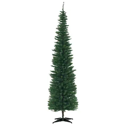 Front. Homcom - Artificial Pencil Christmas Tree, Slim Xmas Tree with 499 Realistic Branch Tips and Plastic Stand - Green.