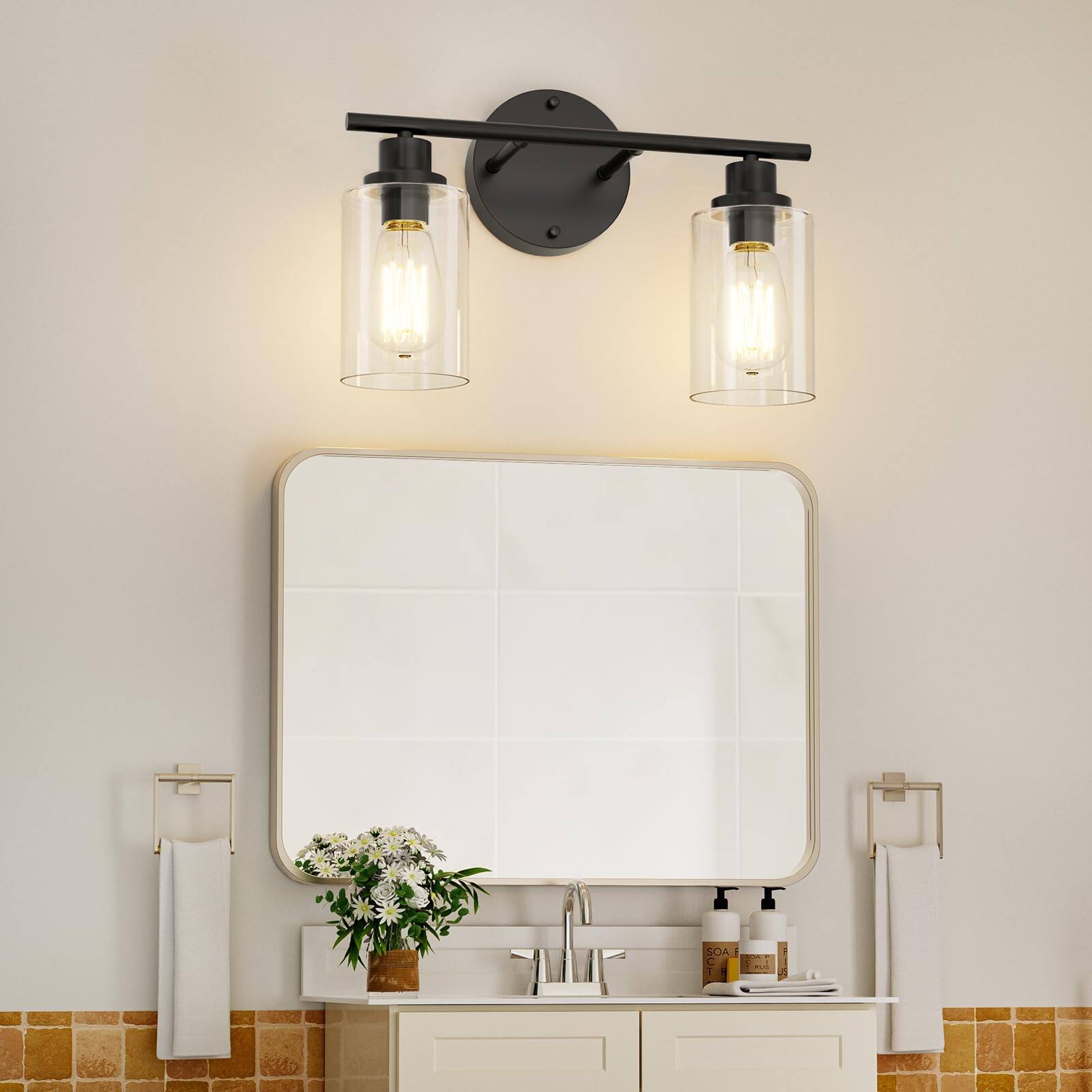 Left. Dazzling Pops - Modern Vanity Light Lights Matte E Bulb Base Over Mirror Farmhouse Style - Nickel 2 Pack 1-Light.