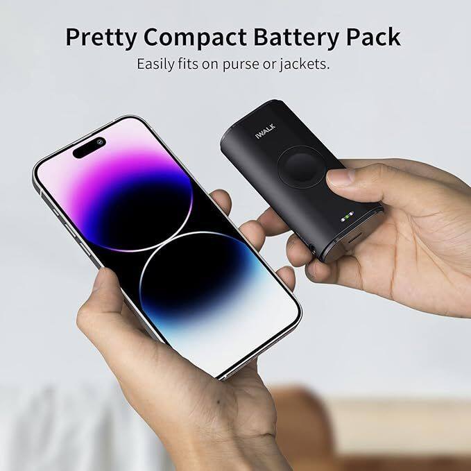 Pretty Compact Battery Pack  
Easily fits on purse or jackets.