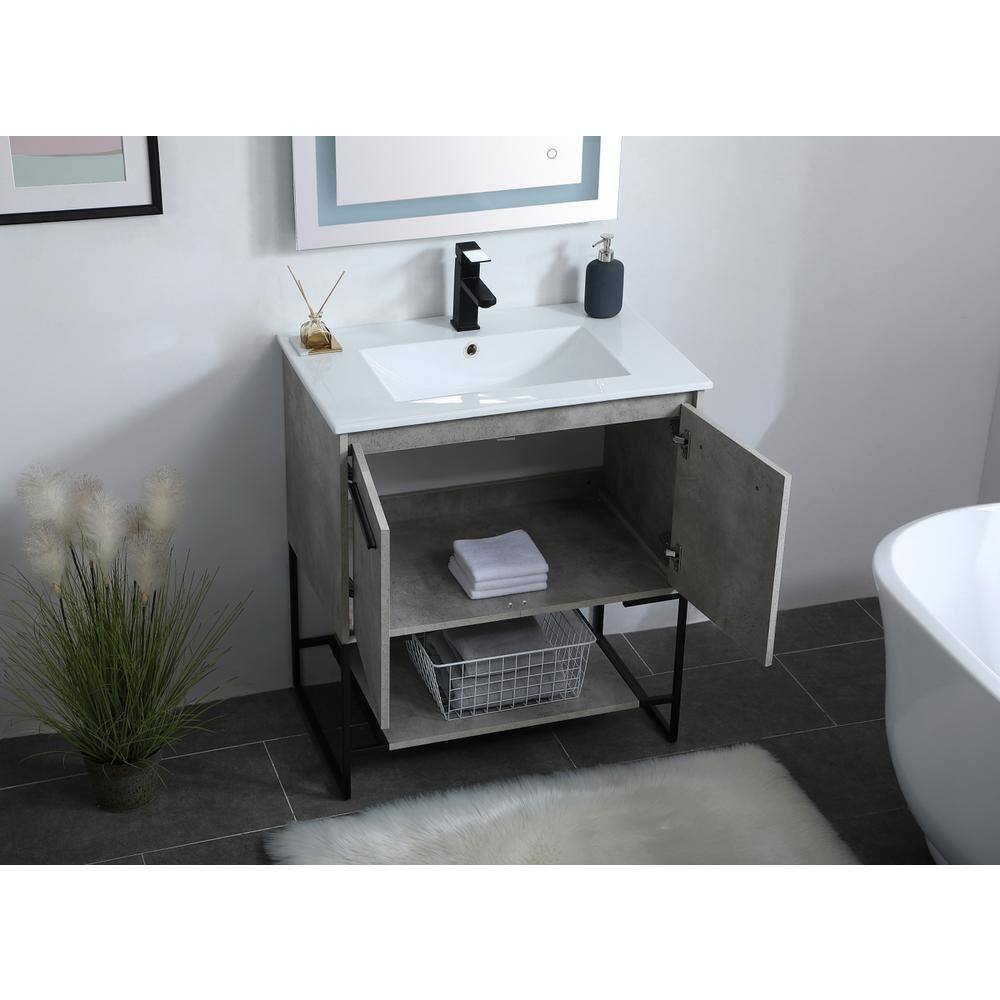 Alt View 8. Elegant Kitchen and Bath - 30 inch Single Bathroom Vanity in Concrete Grey - Concrete Grey.