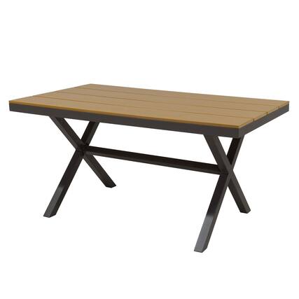 Front. Mondawe - Outdoor Dining Table with Plastic Wood Surface - Brown.