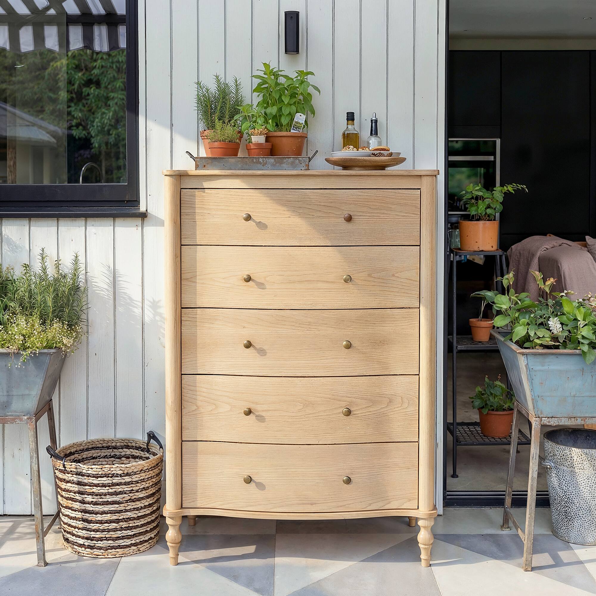 Alt View 4. FUFU & GAGA - Curved 5-Drawer Dresser - Light Wood Grain Storage Chest with Vintage Knobs for Bedroom, Nursery, Entryway, Living Room - Wooden.