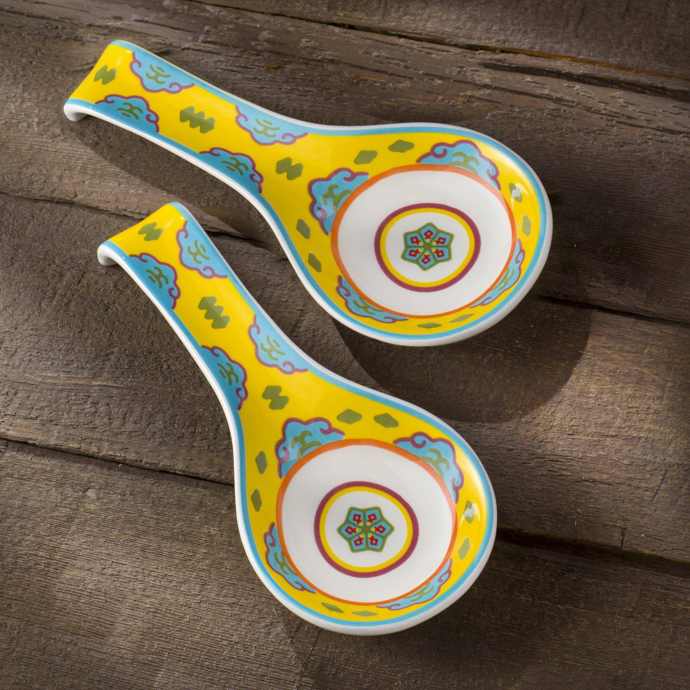 Euro Ceramica Home - Galicia 9.5'' Ceramic Spoon Rests Set Of 2 -- Golden - Yellow