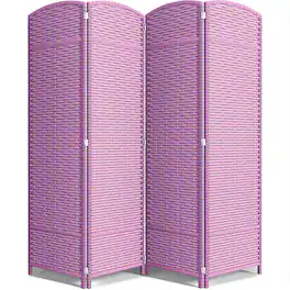 Sorbus - 4 Panel Room Divider - Privacy Screen, Extra Wide Double Hinged Panels Mesh Hand-Woven Design 64 in. W × 69 in. H - Pink Purple
