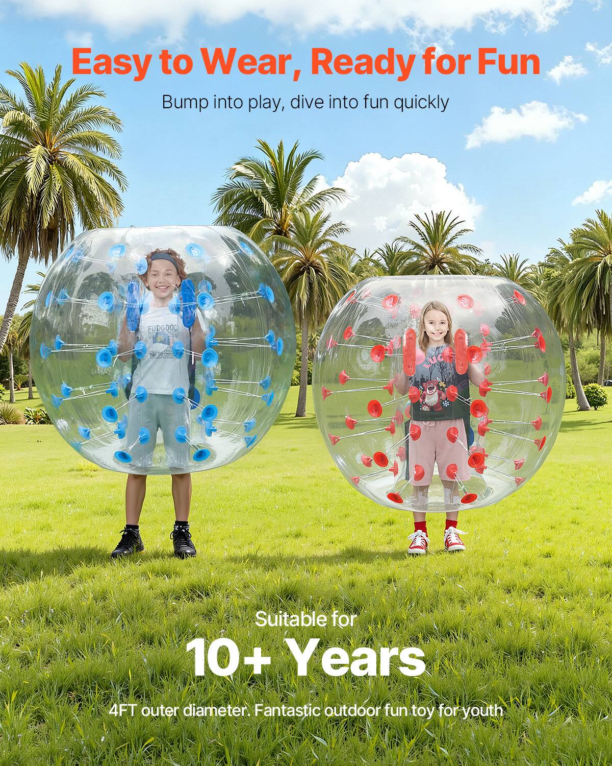 Easy to Wear, Ready for Fun  
Bump into play, dive into fun quickly  

FUDGOOR  
Suitable for 10+ Years  
4FT outer diameter. Fantastic outdoor fun toy for youth