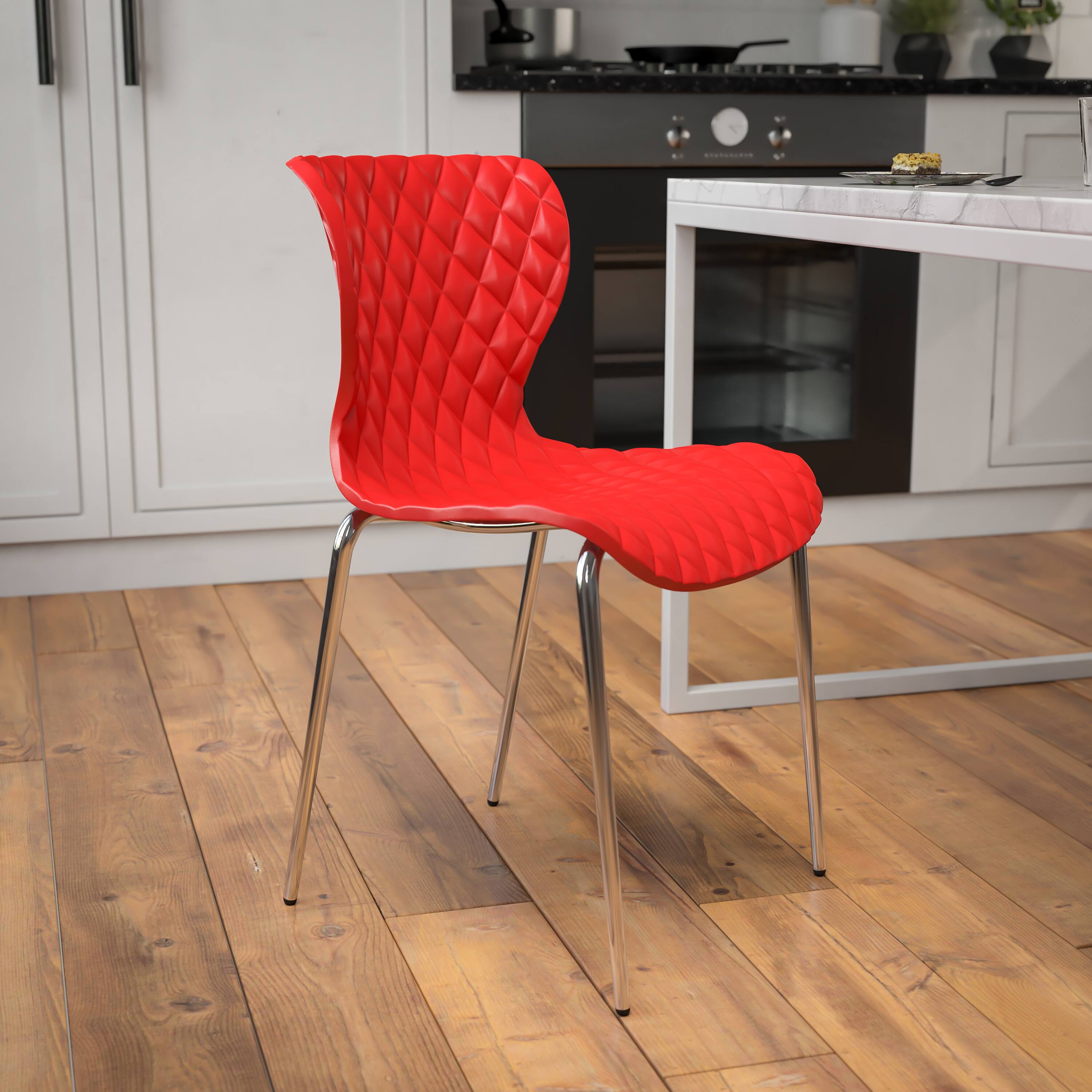 Alt View 2. Emma + Oliver - 4 Pack Contemporary Design Plastic Stack Chair - Red.