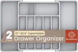 Bakken- Swiss - Expandable Utensil Organizer 2-Pack – 8 Compartments, 13"-22.4", Durable, BPA-Free, Easy Clean - Gray