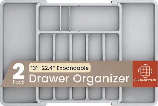 13"-22.4" Expandable 2 Drawer Pack Organizer 8-Compartments