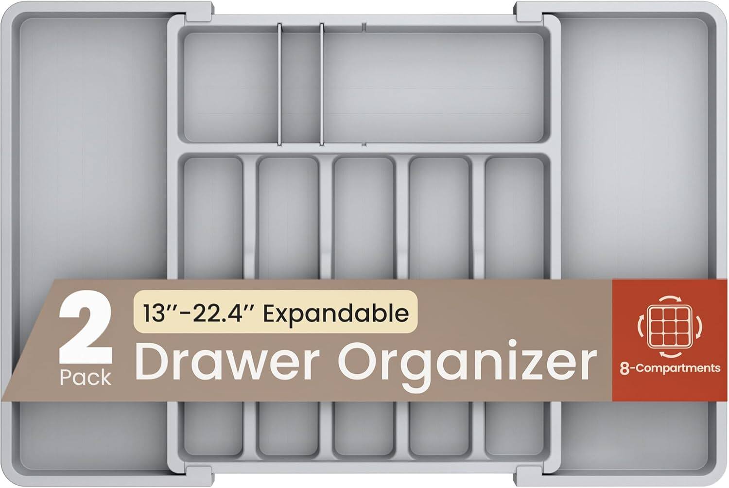 13"-22.4" Expandable 2 Drawer Pack Organizer 8-Compartments
