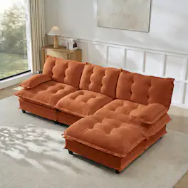 Anysun - 107" 3-Seat Cloud Sectional Sofa - Modular Deep Seat, Lattice-Decor Chenille Cushions, Breathable Fabric for Living Room - Orange