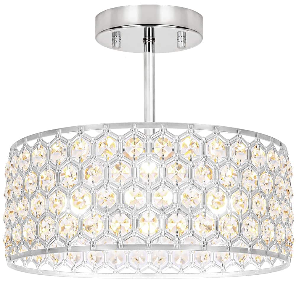 Earthley Blooms - Crystal Ceiling Light Fixture Modern Semi Flush Mount Chandelier Lighting For Hallway Kitchen Foyer Daz - Chrome 12in A