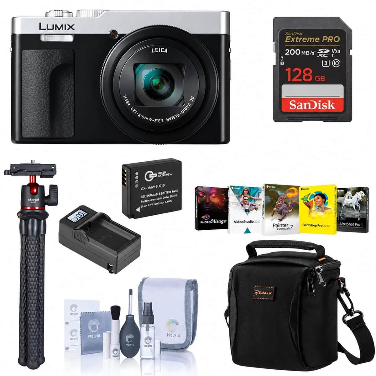 Bundle - Panasonic - LUMIX ZS99 Digital Camera with 128GB SD Memory Card and Tripod